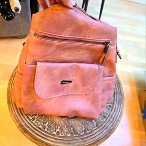 Brand New Backpack, Pink/Distressed, Faux Leather